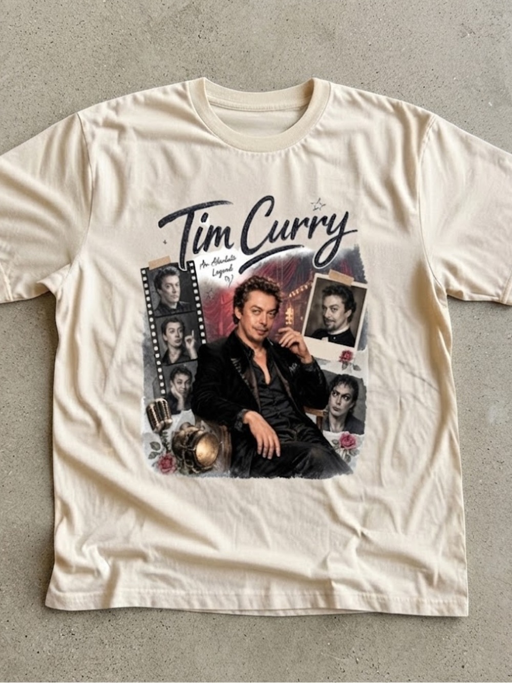 Tim Curry Movie Collage Cream Cotton Graphic Gildan T-Shirt